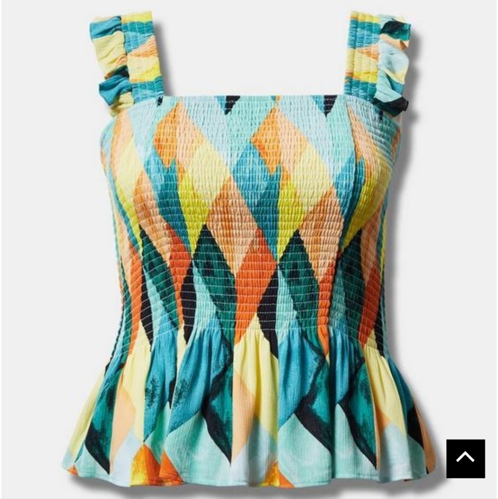 Torrid Peplum Washable Crinkle Gauze Smocked Tank Top